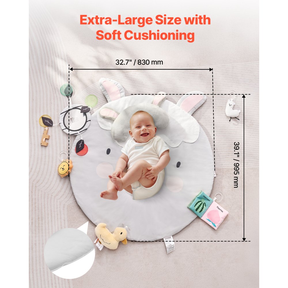 VEVOR Baby Play Gym Mat Tummy Time Activity Mat with 5 Sensory Toy 39.1" x 32.7"