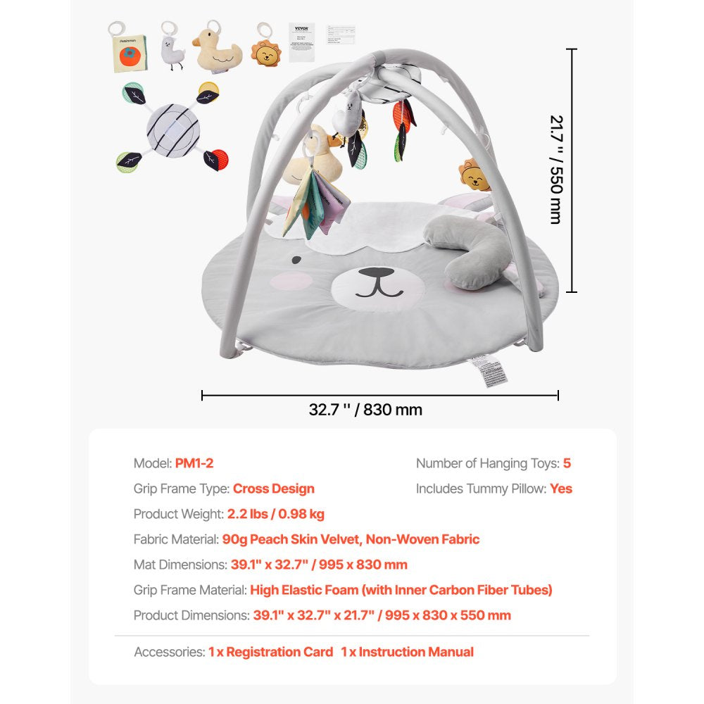 VEVOR Baby Play Gym Mat Tummy Time Activity Mat with 5 Sensory Toy 39.1" x 32.7"
