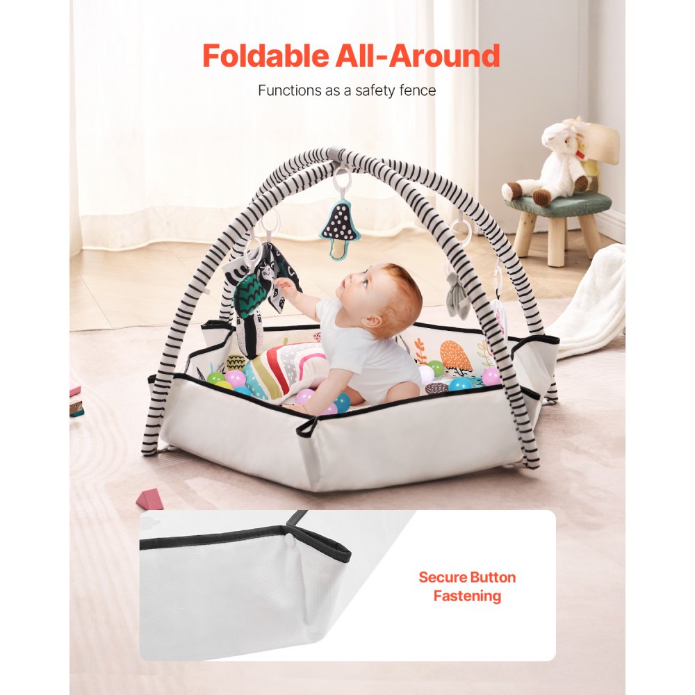 Baby Play Gym Mat Tummy Time Activity Mat with 6 Sensory Toy 41.7" x 41.7"