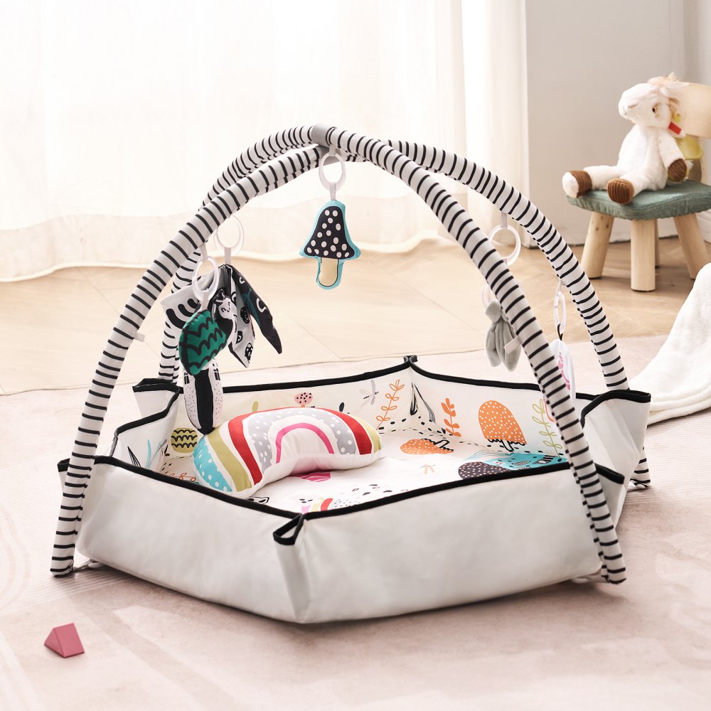 Baby Play Gym Mat Tummy Time Activity Mat with 6 Sensory Toy 41.7" x 41.7"