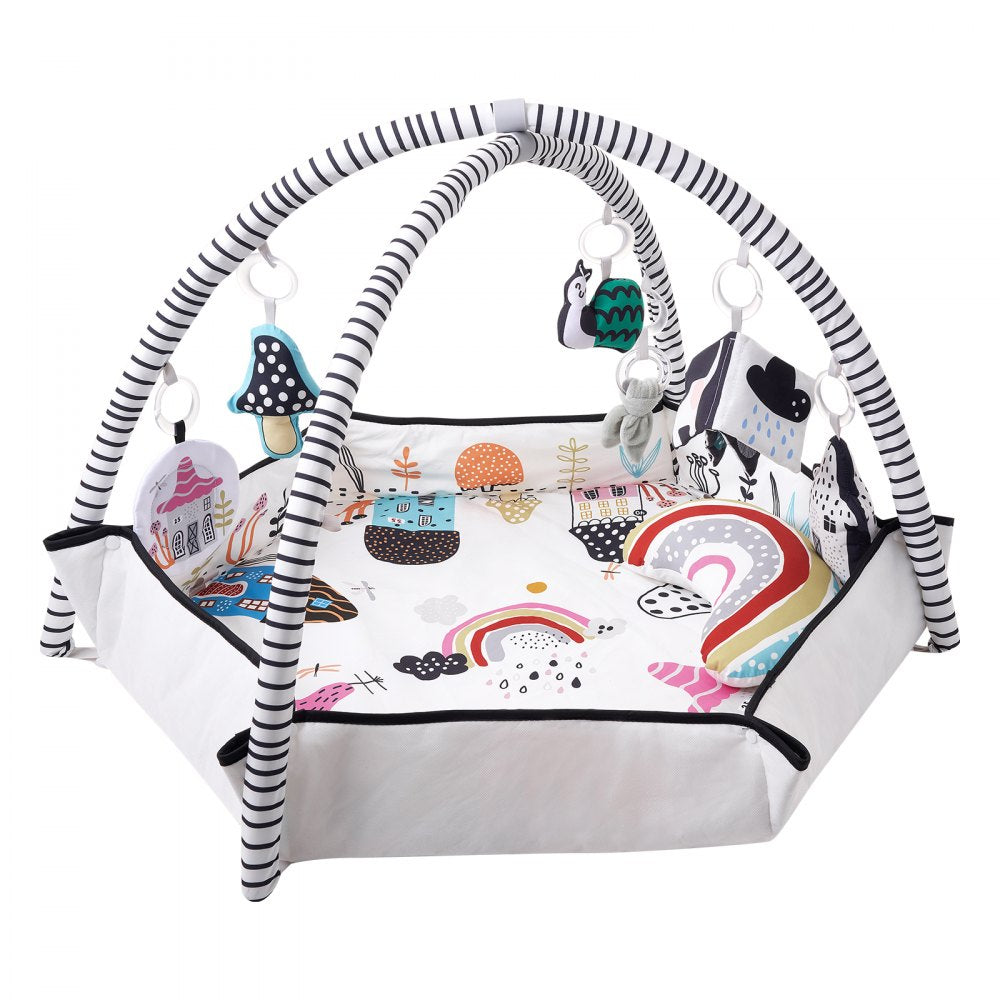 Baby Play Gym Mat Tummy Time Activity Mat with 6 Sensory Toy 41.7" x 41.7"