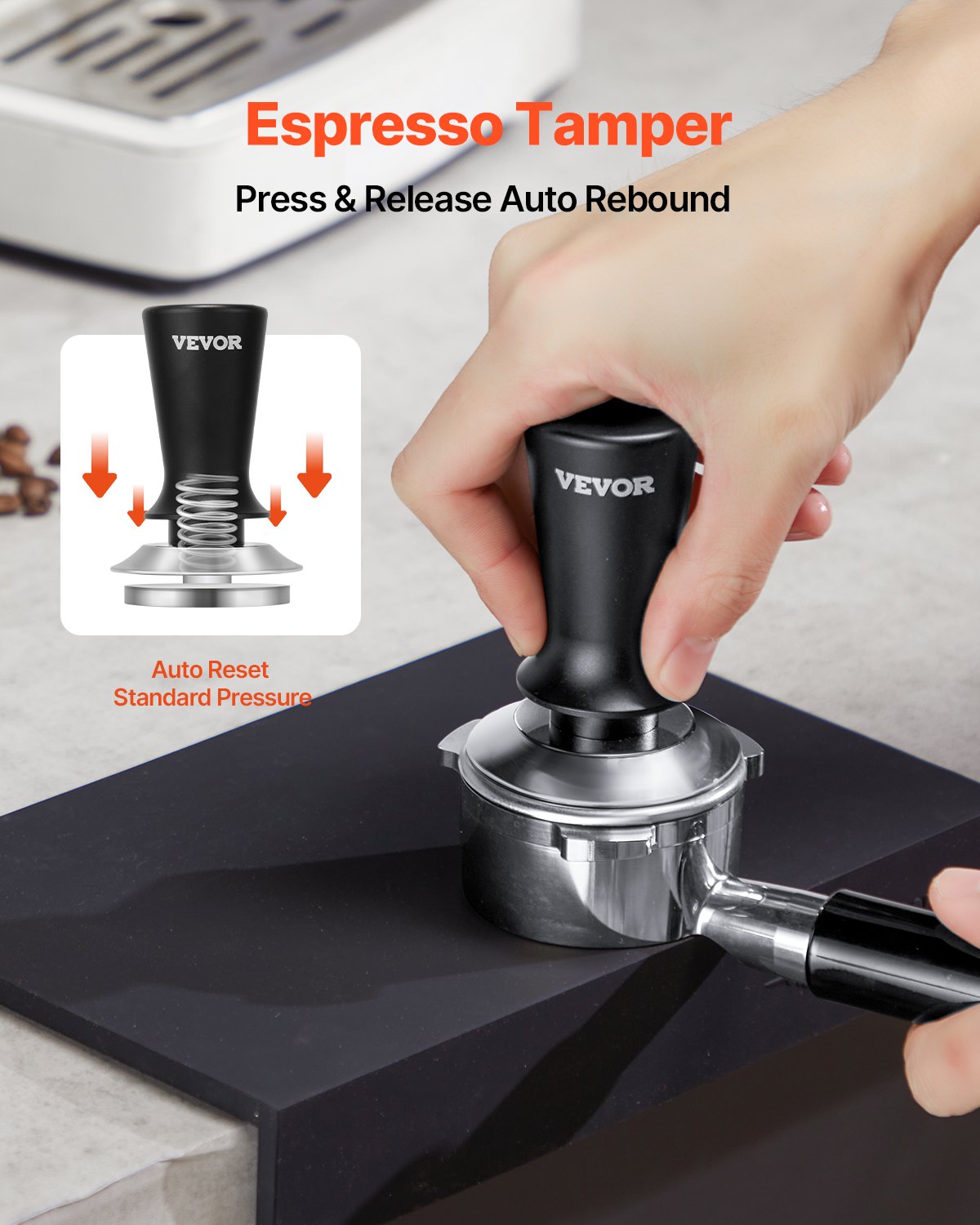 Stainless Steel Espresso Tamper with Spring, 53mm, Ergonomic & Non-Slip Grip