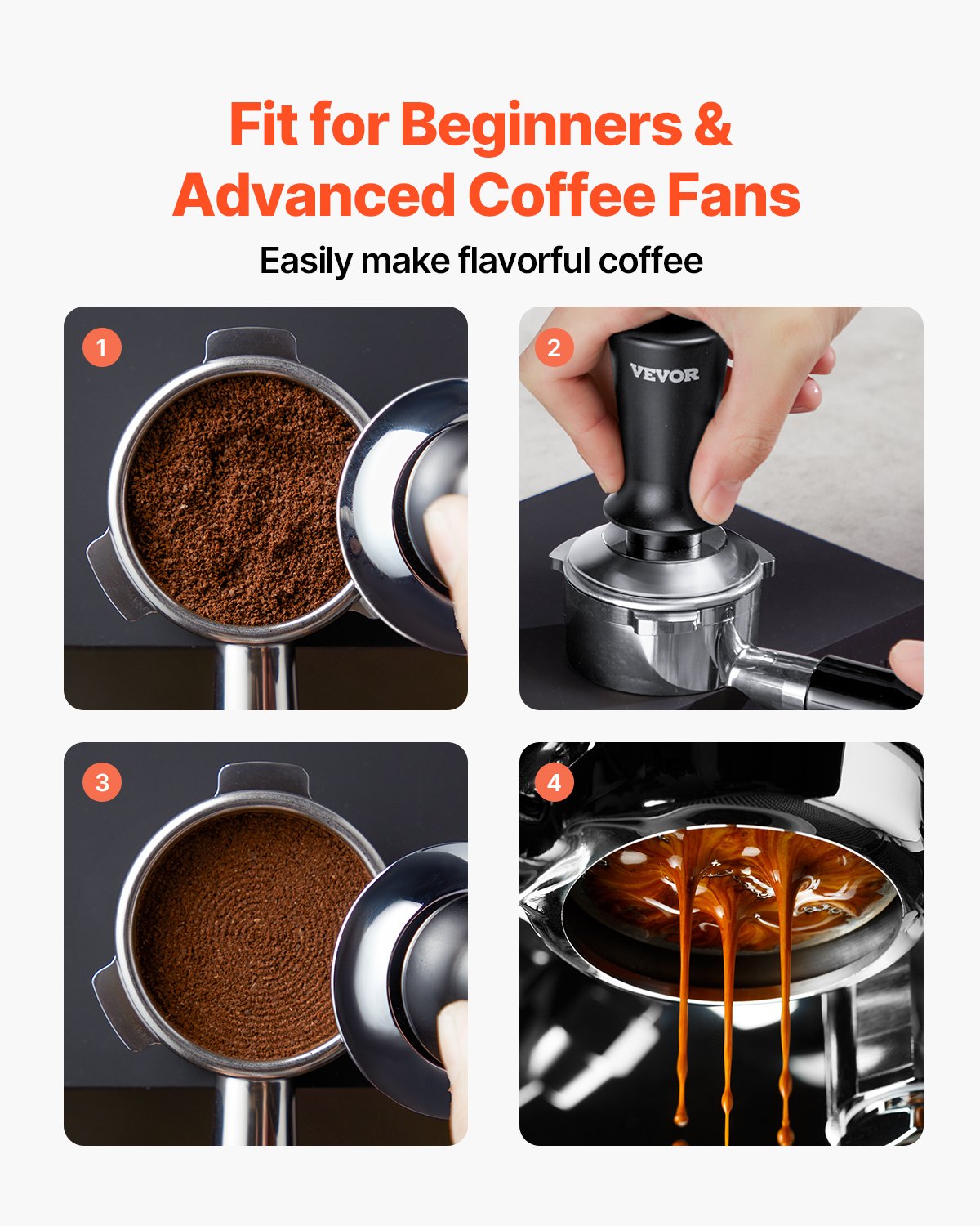 Stainless Steel Espresso Tamper with Spring, 53mm, Ergonomic & Non-Slip Grip