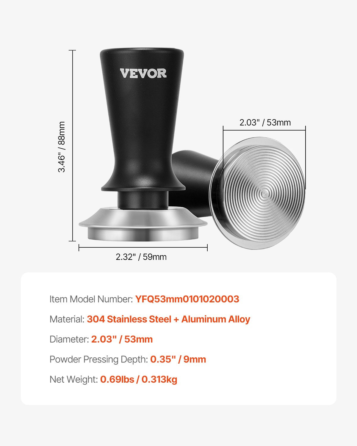 Stainless Steel Espresso Tamper with Spring, 53mm, Ergonomic & Non-Slip Grip