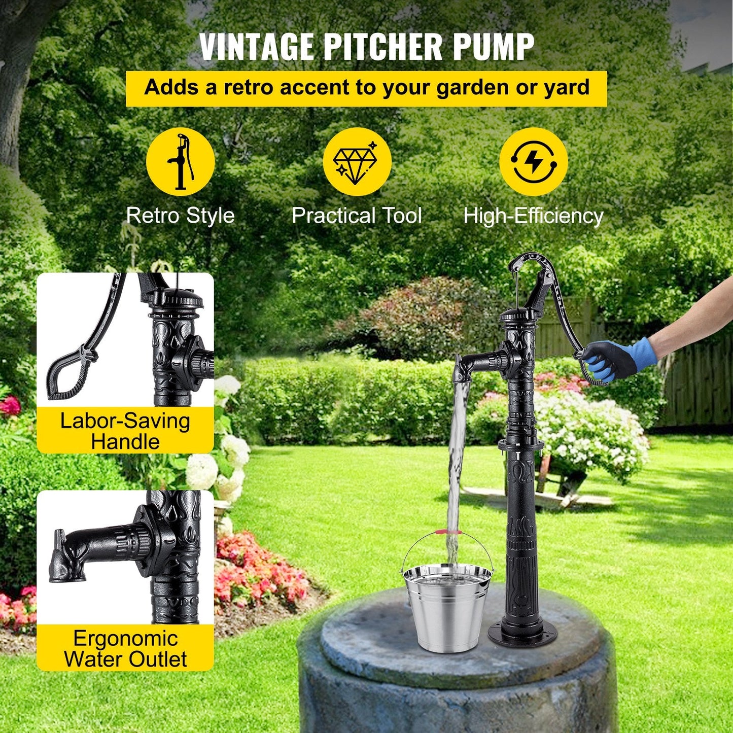 Rustic Cast Iron Hand Water Pump with Stand for Garden and Farm Irrigation