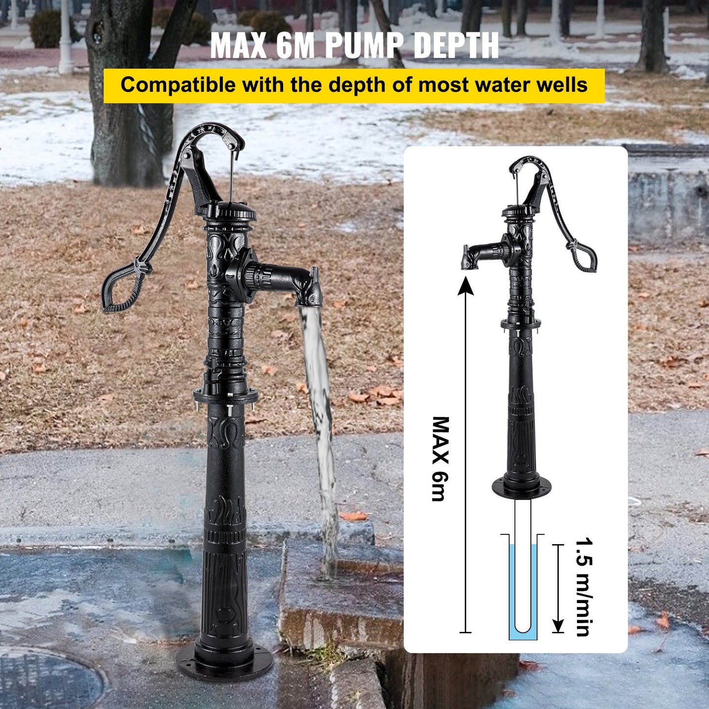 VEVOR Hand Water Pump w/ Stand, 15.7 x 9.4 x 53.1 inch Pitcher Pump & 26 inch Pump