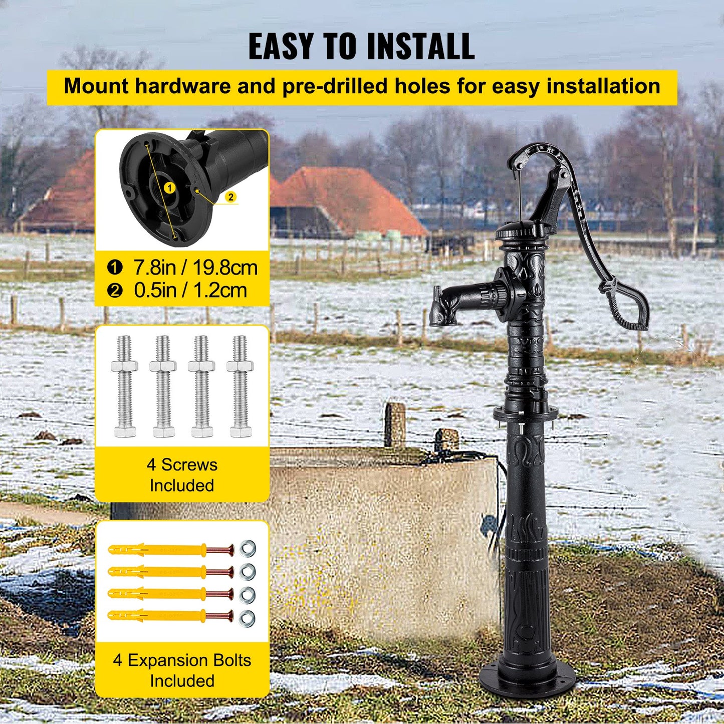 VEVOR Hand Water Pump w/ Stand, 15.7 x 9.4 x 53.1 inch Pitcher Pump & 26 inch Pump