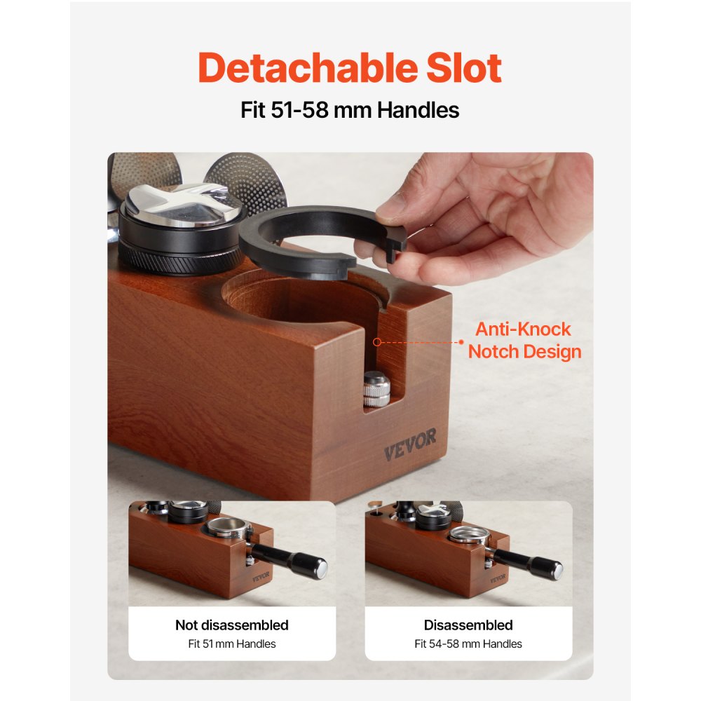 VEVOR Wooden Espresso Tamping Station 51-58 mm Station with Detachable Slot