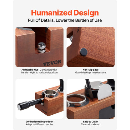 VEVOR Wooden Espresso Tamping Station 51-58 mm Station with Detachable Slot