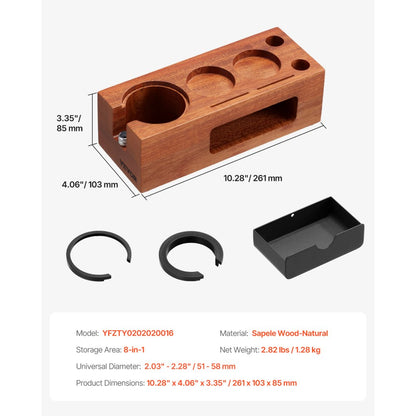 VEVOR Wooden Espresso Tamping Station 51-58 mm Station with Detachable Slot