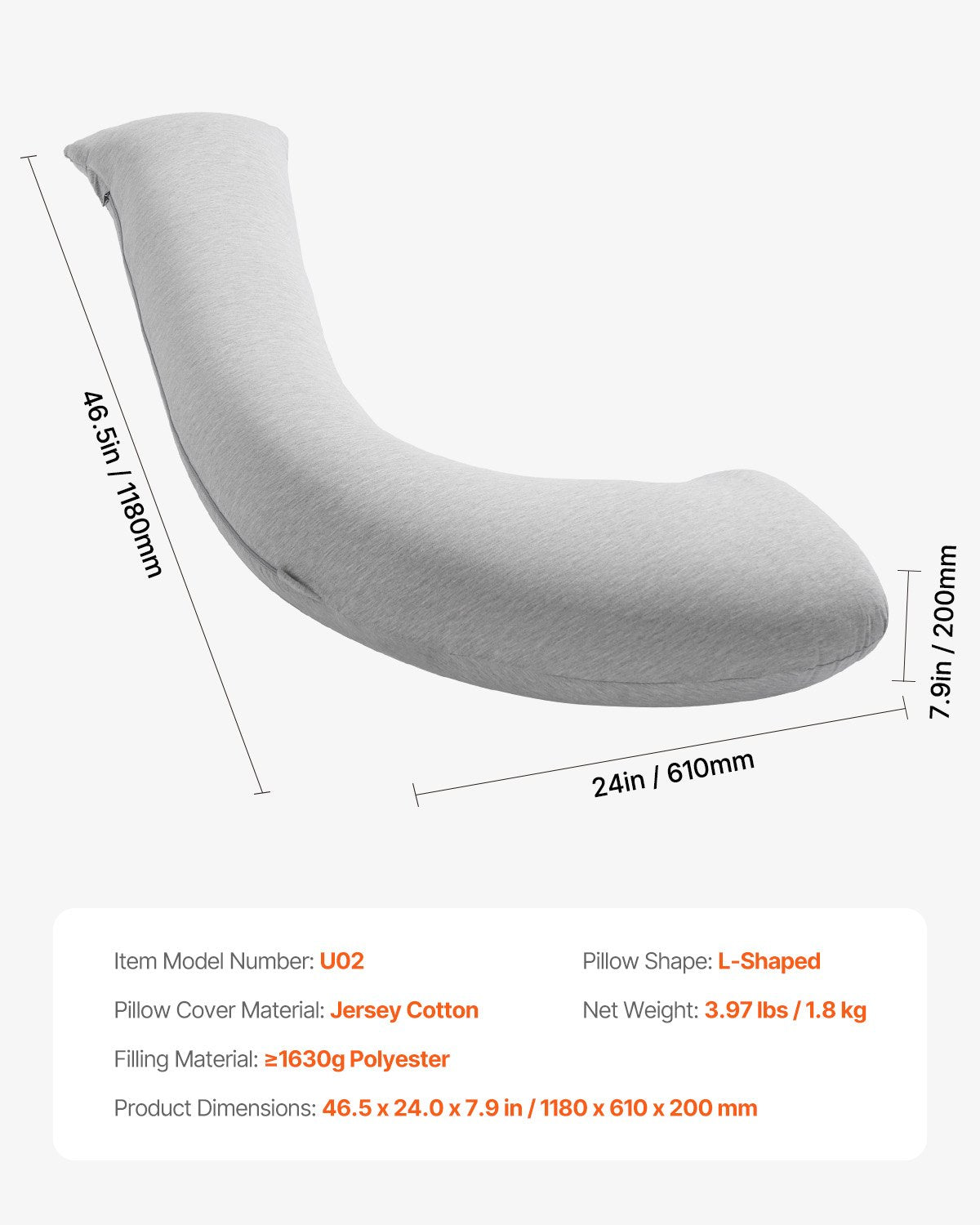 VEVOR Pregnancy Pillows L-Shaped Pregnant Maternity Pillow Soft & Breathable