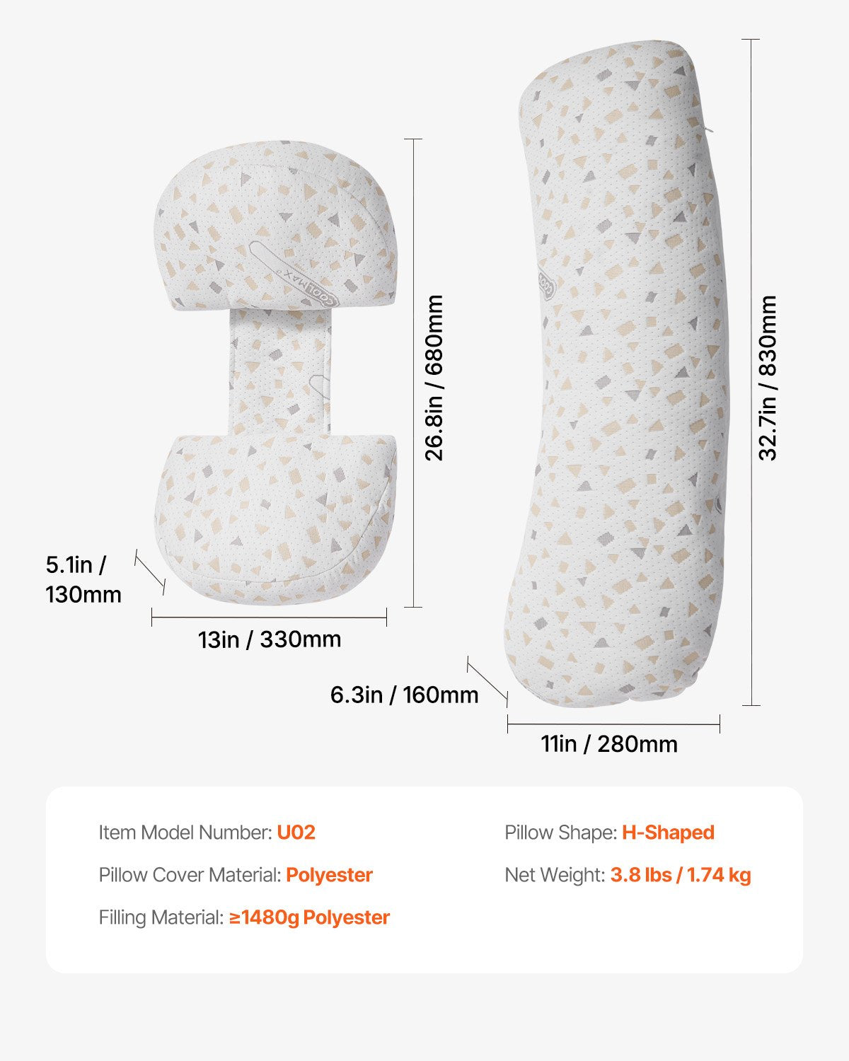 VEVOR Pregnancy Pillows Adjustable & Soft Maternity Pillow for Pregnant Women