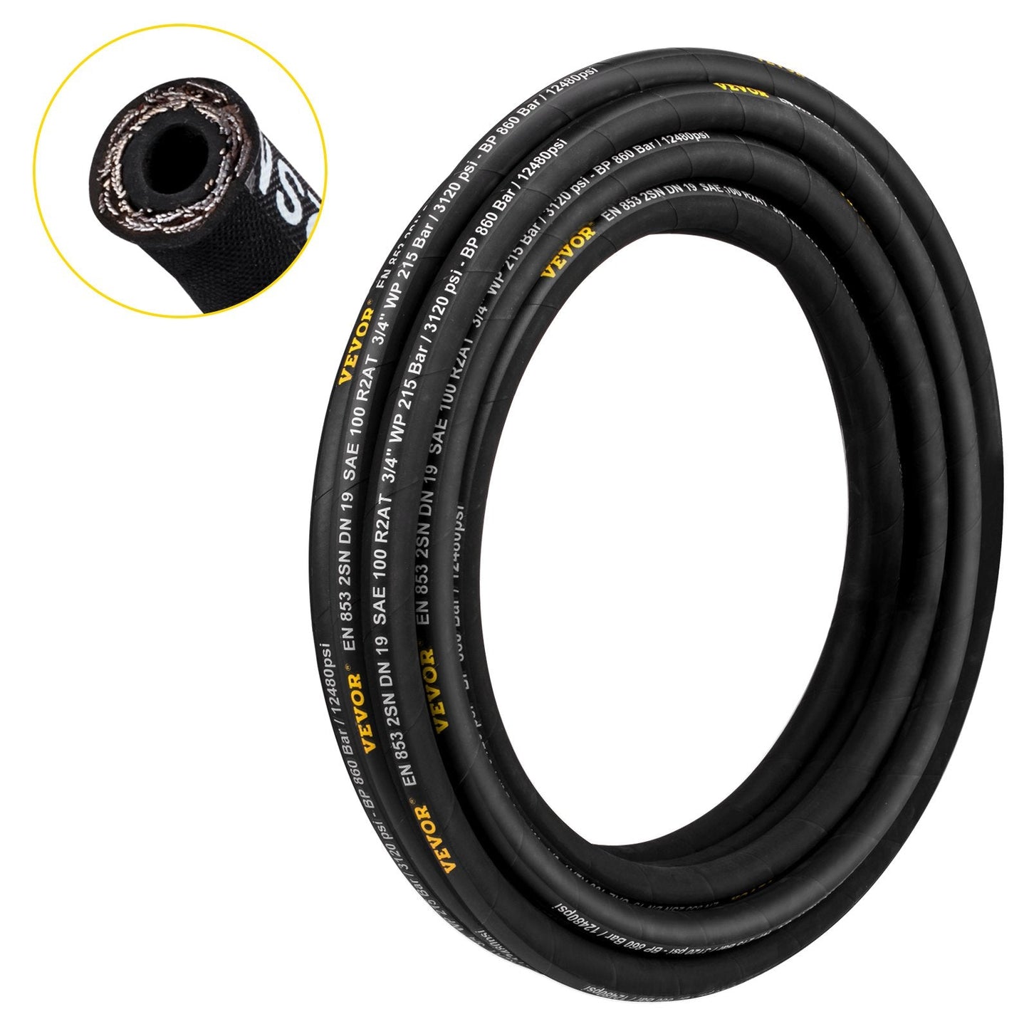 Hydraulic Hose 1/2 m x 30.5 m, 4000 PSI, Rubber with Steel Wire Braid