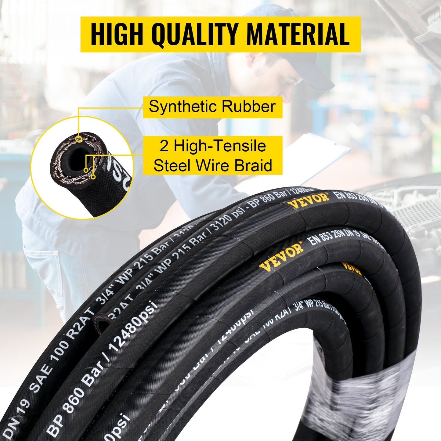 Hydraulic Hose 1/2 m x 30.5 m, 4000 PSI, Rubber with Steel Wire Braid