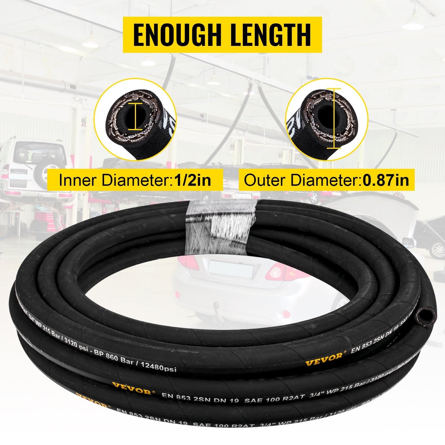 Hydraulic Hose 1/2 m x 30.5 m, 4000 PSI, Rubber with Steel Wire Braid