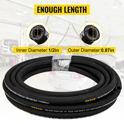 Hydraulic Hose 1/2 m x 30.5 m, 4000 PSI, Rubber with Steel Wire Braid