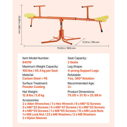 Kids Seesaw 45.4 kg Capacity Swiveling 360 Degrees Rotating Teeter Totter