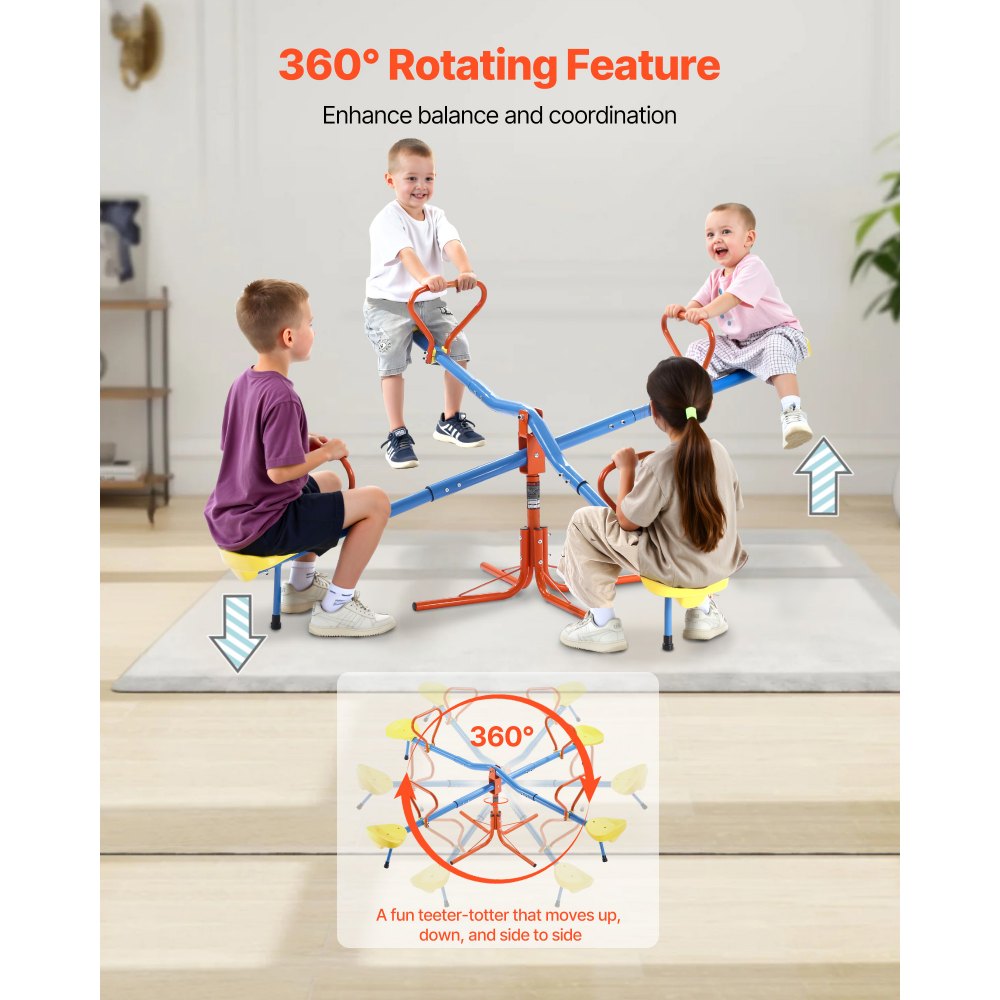 VEVOR 2-4 Kids Seesaw 49.9 kg Capacity 360 Degrees Rotating Teeter Totter Age 3+