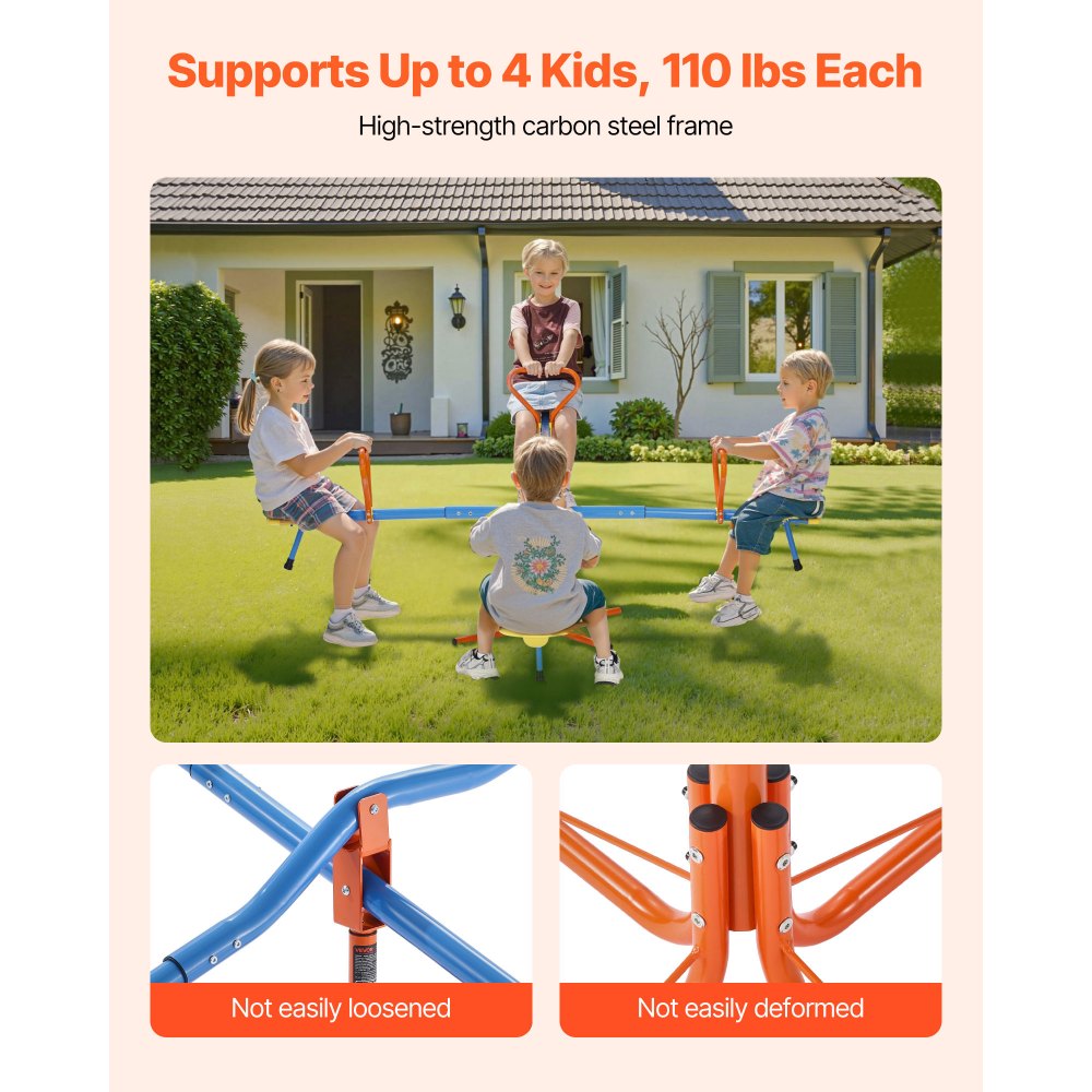 VEVOR 2-4 Kids Seesaw 49.9 kg Capacity 360 Degrees Rotating Teeter Totter Age 3+