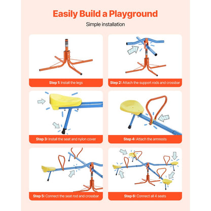 VEVOR 2-4 Kids Seesaw 49.9 kg Capacity 360 Degrees Rotating Teeter Totter Age 3+