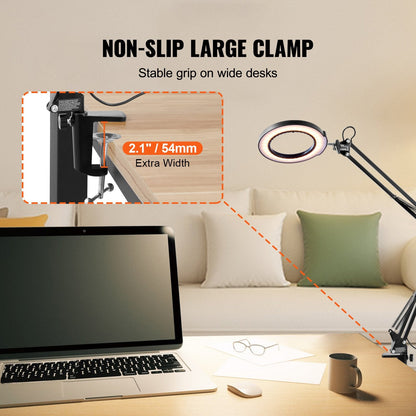 Adjustable LED Magnifying Lamp with 5X Glass Lens and Clamp, 0.85 kg