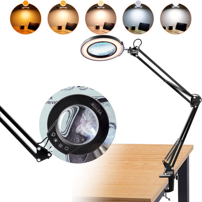 Adjustable LED Magnifying Lamp with 5X Glass Lens and Clamp, 0.85 kg