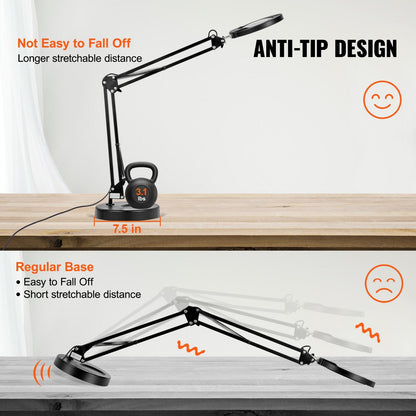 Magnifying Lamp with Stand, 5X, 110 mm Glass Lens, 64 LED Lights, 5 Color Modes