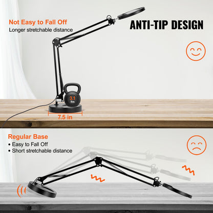 VEVOR Magnifying Glass with Light and Stand, 5X Magnifying Lamp, 4.3" Glass Lens,
