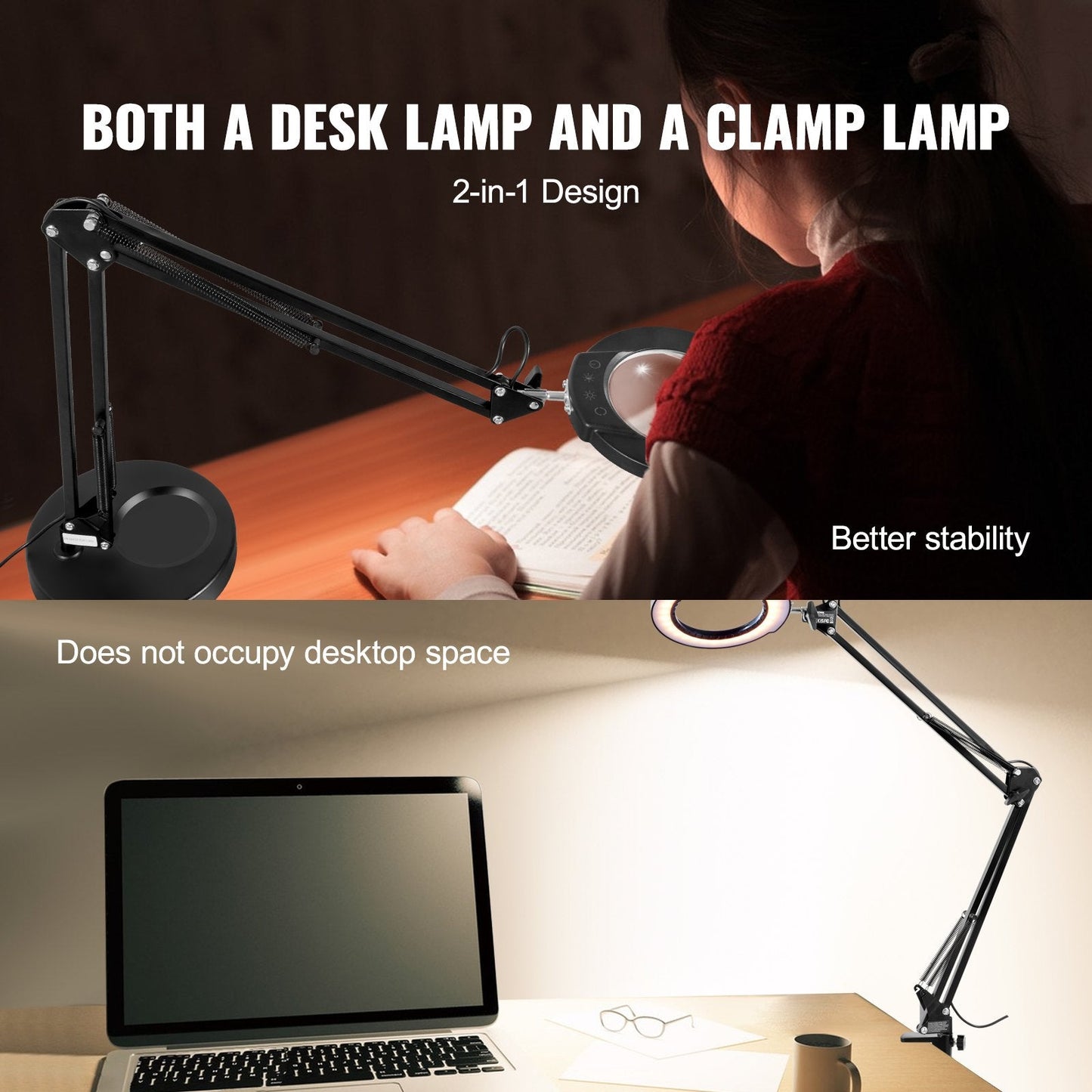 Magnifying Lamp with Stand, 5X, 110 mm Glass Lens, 64 LED Lights, 5 Color Modes