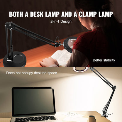 Magnifying Lamp with Stand, 5X, 110 mm Glass Lens, 64 LED Lights, 5 Color Modes