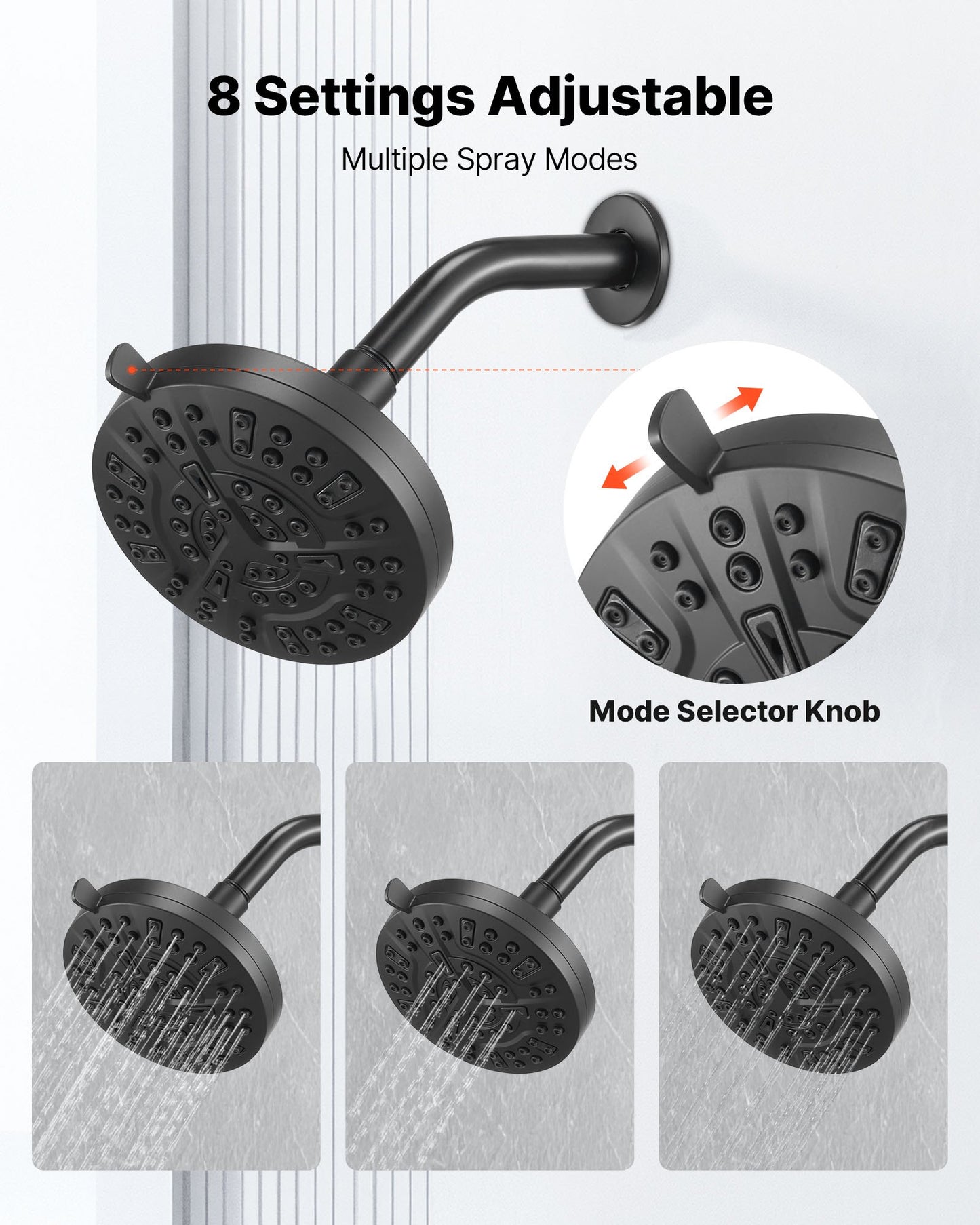 Tub and Shower Faucet Set, Complete with 127 mm Rainfall Shower Head and Bathtub Spout, 8-Setting Adjustable Spray, Single-Handle Tub Trim Kit with Brass Pressure Balancing Valve, Matte Black