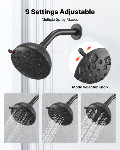 Tub and Shower Faucet Set, Complete with 120 mm Rainfall Shower Head and Bathtub Spout, 9-Setting Adjustable Spray, Single-Handle Tub Trim Kit with Brass Pressure Balancing Valve, Matte Black
