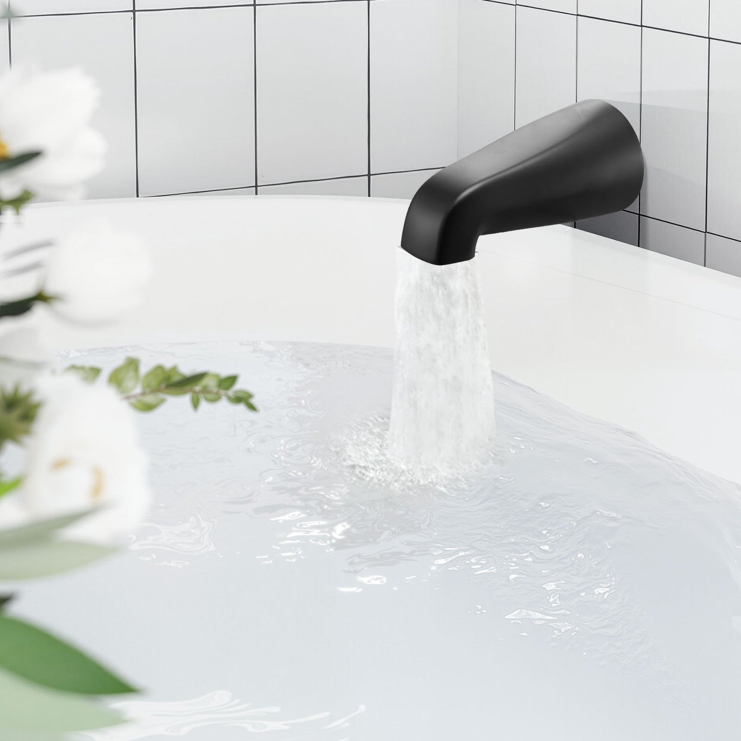 Tub and Shower Faucet Set, Complete with 153 mm Rainfall Shower Head and Bathtub Spout, Single-Spray Single-Handle Tub Trim Kit with 304 Stainless Steel Valve Trim for Bathrooms, Matte Black