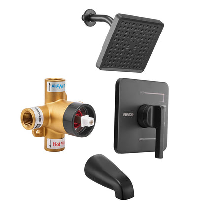 Tub and Shower Faucet Set, Complete with 153 mm Rainfall Shower Head and Bathtub Spout, Single-Spray Single-Handle Tub Trim Kit with 304 Stainless Steel Valve Trim for Bathrooms, Matte Black