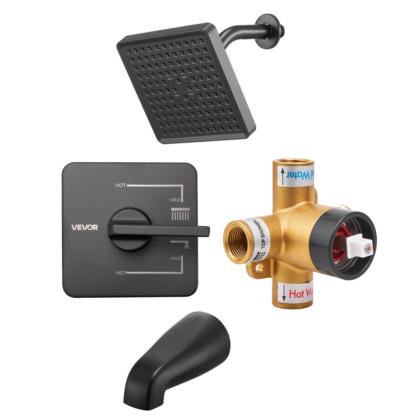 Tub and Shower Faucet Set, Complete with 153 mm Rainfall Shower Head and Bathtub Spout, Single-Spray Single-Handle Tub Trim Kit with 304 Stainless Steel Valve Trim for Bathrooms, Matte Black