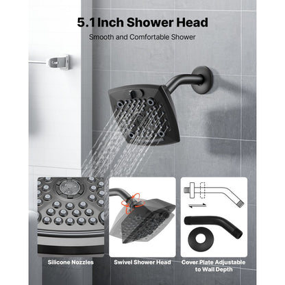 Tub and Shower Faucet Set Bathtub Faucet Package Valve 5 Setting Black