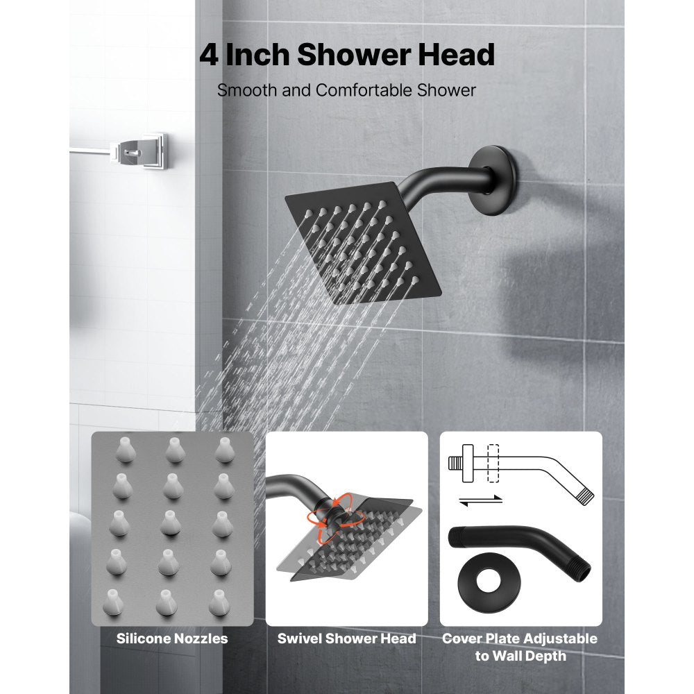 Tub and Shower Faucet Set Bathtub Faucet Package with Valve 101.6 mm Black