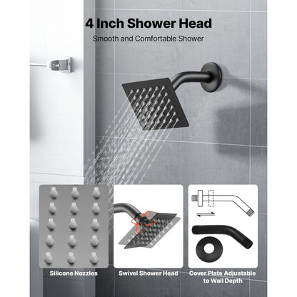 Tub and Shower Faucet Set Bathtub Faucet Package with Valve 101.6 mm Black