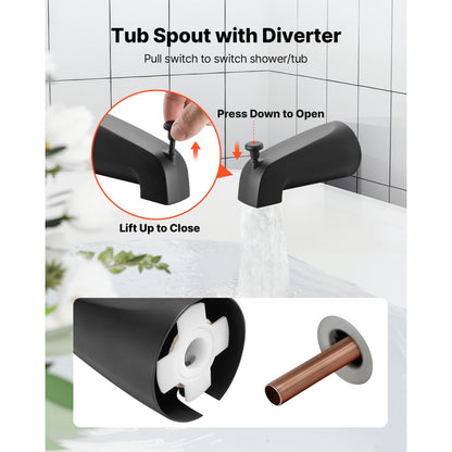 Tub and Shower Faucet Set Bathtub Faucet Package with Valve 101.6 mm Black