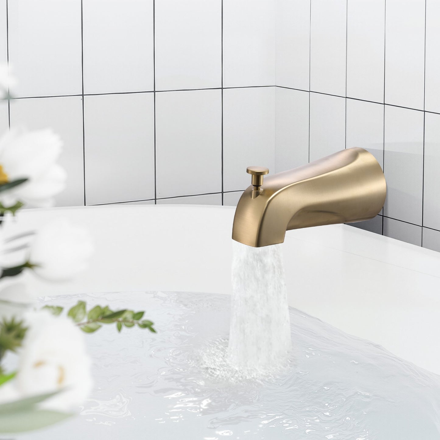 Tub and Shower Faucet Set, Complete with 127 mm Rainfall Shower Head and Bathtub Spout, 8-Setting Adjustable Spray, Single-Handle Tub Trim Kit with Brass Pressure Balancing Valve, Gold Finish