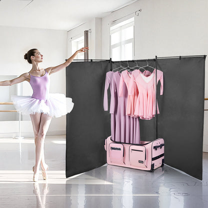 Dance Bag with Garment Rack, 736.6 mm Rolling Dance Duffel, with Wheels, USB Port, Height Adjustable Clothes Rack, Privacy Protection Curtain, Ideal for Travel and Competitions, Matte Pink