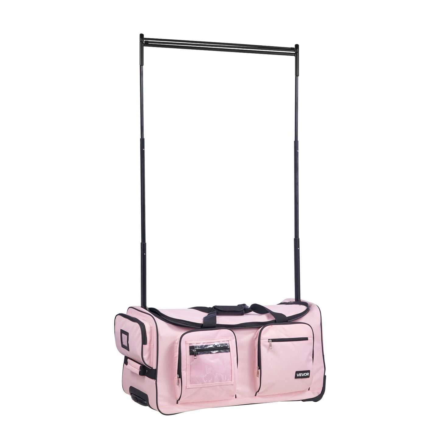 Dance Bag with Garment Rack, 736.6 mm Rolling Dance Duffel, with Wheels, USB Port, Height Adjustable Clothes Rack, Privacy Protection Curtain, Ideal for Travel and Competitions, Matte Pink
