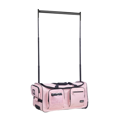 Dance Bag with Garment Rack, 736.6 mm Rolling Dance Duffel, with Wheels, USB Port, Height Adjustable Clothes Rack, Privacy Protection Curtain, Ideal for Travel and Competitions, Matte Pink