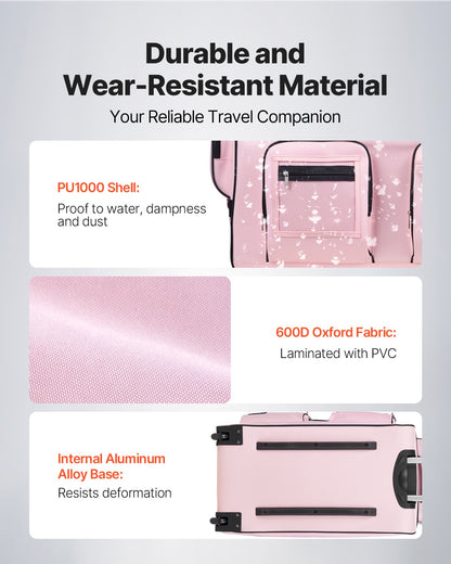 Dance Bag with Garment Rack, 736.6 mm Rolling Dance Duffel, with Wheels, Height Adjustable Clothes Rack, USB Port, Privacy Protection Curtain, Ideal for Travel and Competitions, Matte Pink