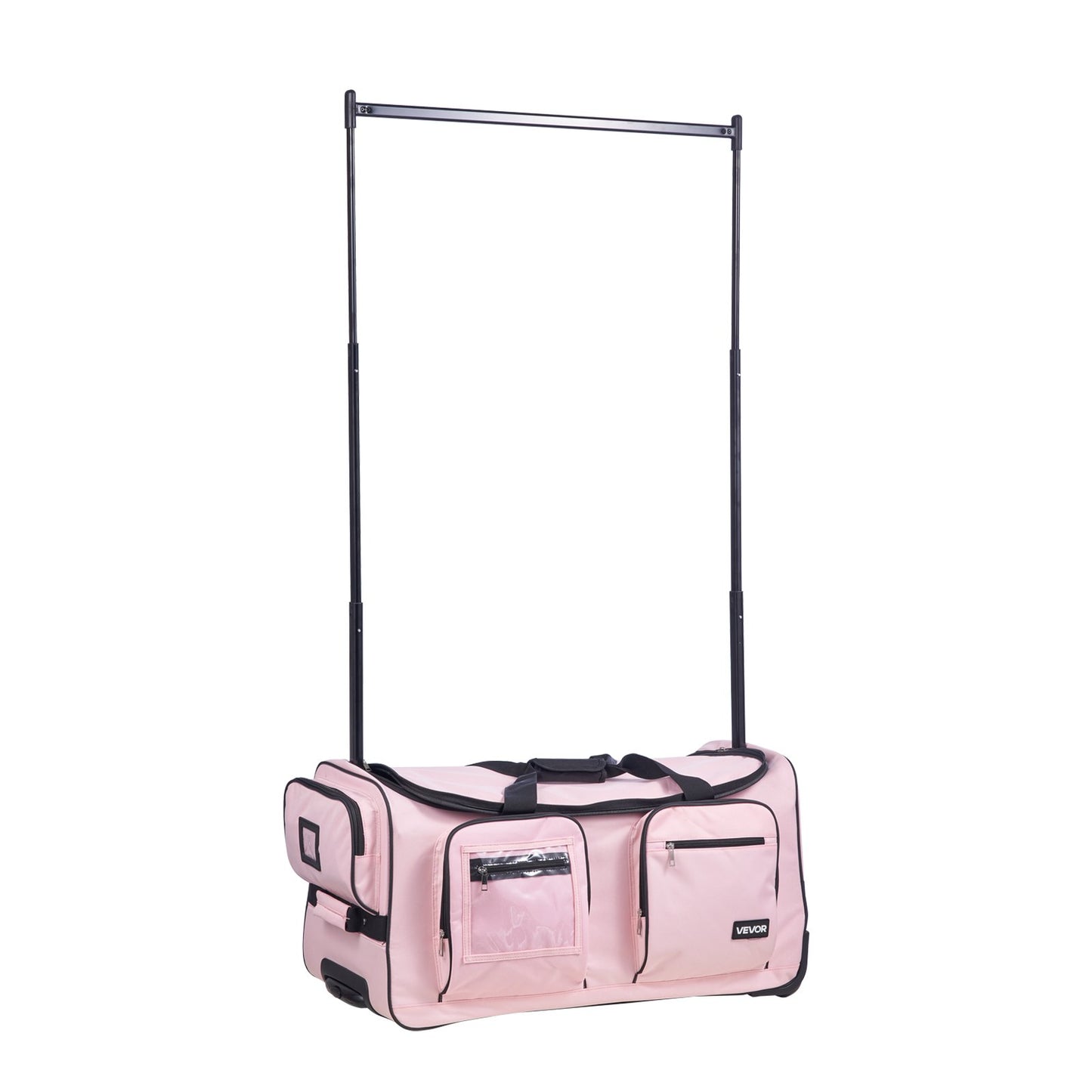 Dance Bag with Garment Rack, 736.6 mm Rolling Dance Duffel, with Wheels, Height Adjustable Clothes Rack, USB Port, Privacy Protection Curtain, Ideal for Travel and Competitions, Matte Pink