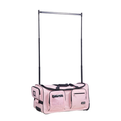 Dance Bag with Garment Rack, 736.6 mm Rolling Dance Duffel, with Wheels, Height Adjustable Clothes Rack, USB Port, Privacy Protection Curtain, Ideal for Travel and Competitions, Matte Pink
