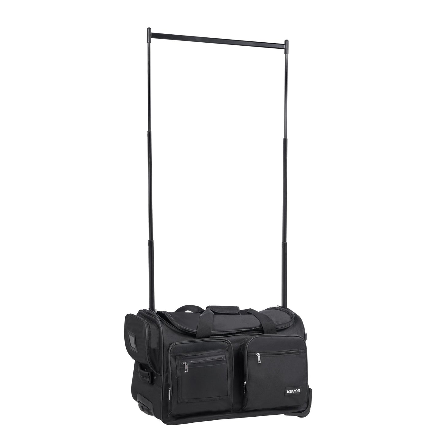 Dance Bag with Garment Rack, 584.2 mm Rolling Dance Duffel, with Wheels, USB Port, Height Adjustable Clothes Rack, Privacy Protection Curtain, Ideal for Travel and Competitions, Matte Black