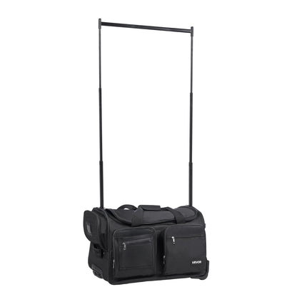 Dance Bag with Garment Rack, 584.2 mm Rolling Dance Duffel, with Wheels, USB Port, Height Adjustable Clothes Rack, Privacy Protection Curtain, Ideal for Travel and Competitions, Matte Black
