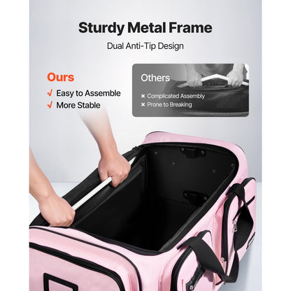 VEVOR 29 Inch Dance Bag with Garment Rack Rolling Dance Duffle for Travel Pink