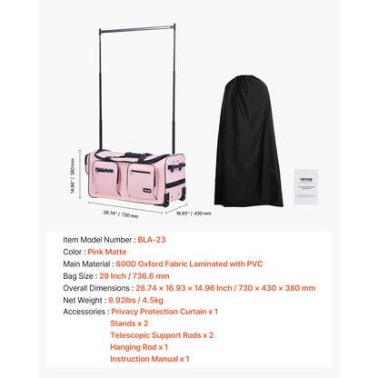 VEVOR 29 Inch Dance Bag with Garment Rack Rolling Dance Duffle for Travel Pink